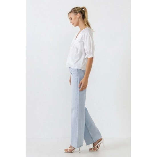 English Factory Tiered V Neck Top With Ruffle Sleeves Tops Black - Image 10