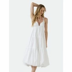 English Factory Balloon Dress With Strappy Back Detail Dresses White