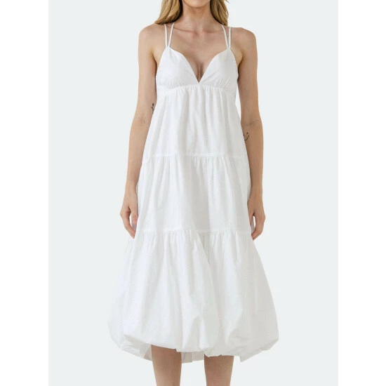 English Factory Balloon Dress With Strappy Back Detail Dresses White - Image 5
