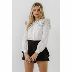 English Factory Collared Blouse With Embroidery Trim Details Tops White