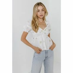 English Factory Multi Floral Embroidery Top Tops White Multi