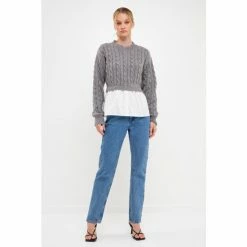 English Factory Mixed Media Sweater Sweatshirts & Sweaters Grey