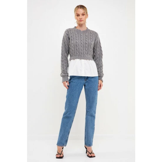 English Factory Mixed Media Sweater Sweatshirts & Sweaters Grey