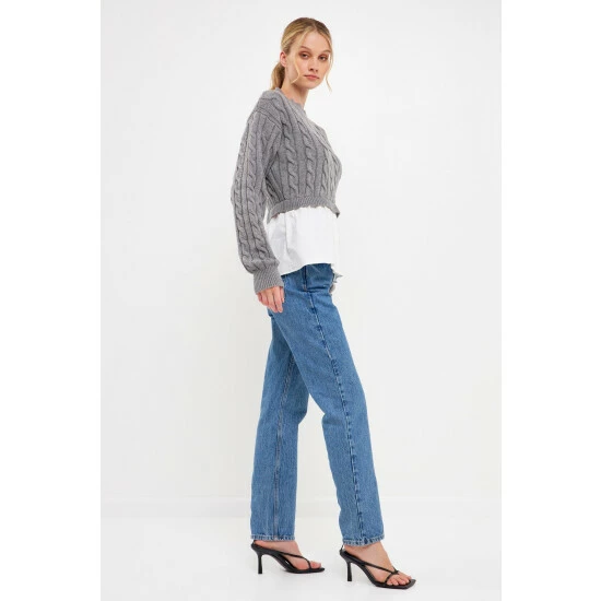 English Factory Mixed Media Sweater Sweatshirts & Sweaters Grey - Image 2