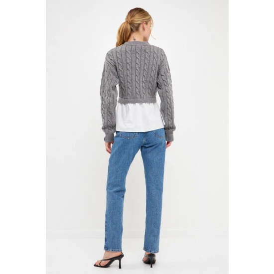 English Factory Mixed Media Sweater Sweatshirts & Sweaters Grey - Image 3