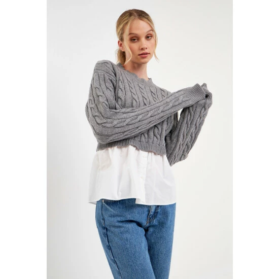 English Factory Mixed Media Sweater Sweatshirts & Sweaters Grey - Image 4