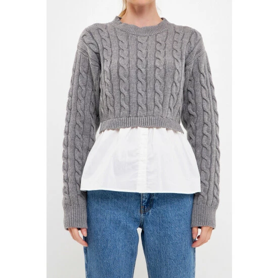 English Factory Mixed Media Sweater Sweatshirts & Sweaters Grey - Image 5