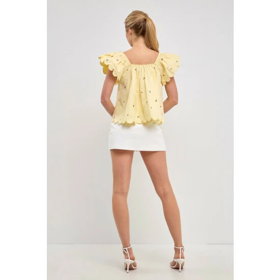 English Factory Scalloped Hem Ruffle Detail Top Tops Yellow 4 English Factory Scalloped Hem Ruffle Detail Top Tops Yellow - Image 4