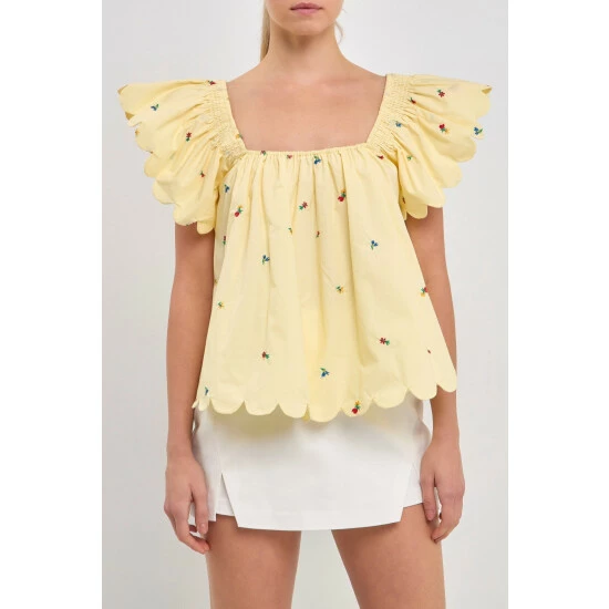 English Factory Scalloped Hem Ruffle Detail Top Tops Yellow 5 English Factory Scalloped Hem Ruffle Detail Top Tops Yellow - Image 5