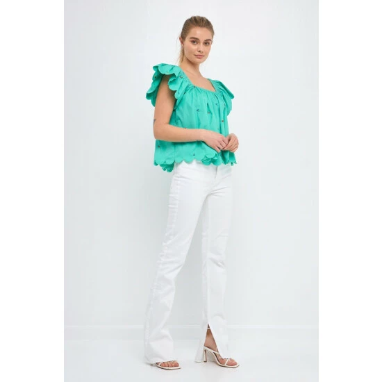 English Factory Scalloped Hem Ruffle Detail Top Tops Yellow 7 English Factory Scalloped Hem Ruffle Detail Top Tops Yellow - Image 7