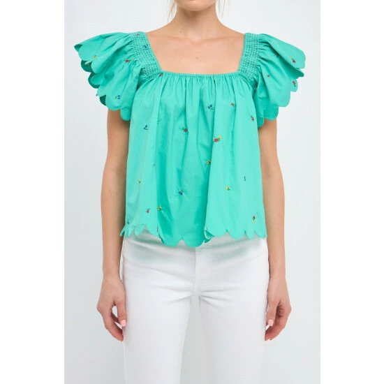 English Factory Scalloped Hem Ruffle Detail Top Tops Yellow 9 English Factory Scalloped Hem Ruffle Detail Top Tops Yellow - Image 9