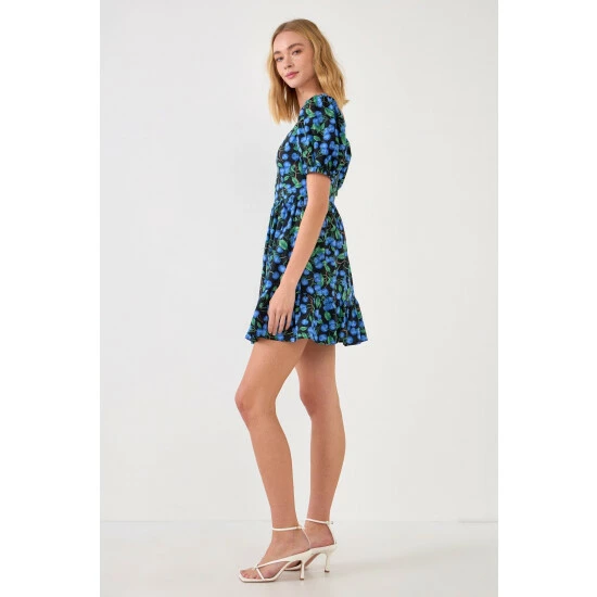 English Factory Blueberry Print Mini Dress With Puff Sleeves Dresses Black - Image 3