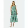 English Factory Plaid Smocked Midi Tiered Dress Dresses Green Multi