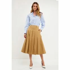 English Factory Low Waist Pleated Midi Skirt Skirts Tan