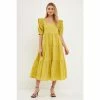 English Factory Square Neck Ruffle Smocked Detail Midi Dress - Lime Dresses