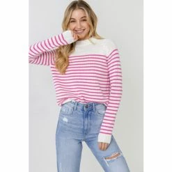 English Factory Stripe Long Sleeve Sweater Sweatshirts & Sweaters White/pink
