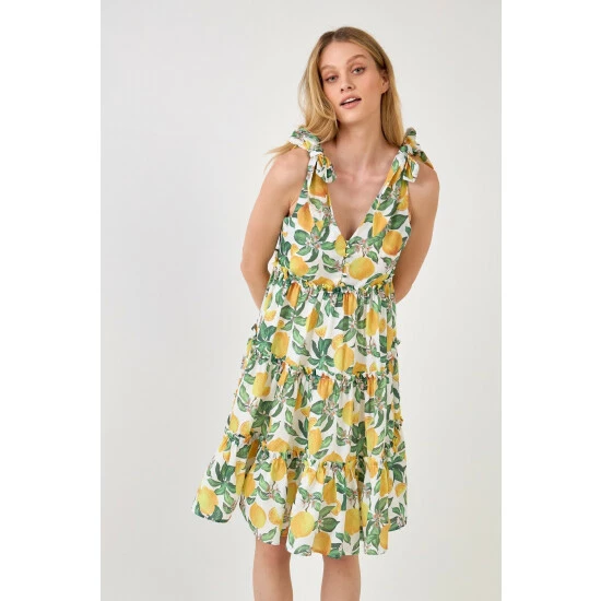 English Factory Lemon Print Tiered Mini Dress Dresses Yellow Multi 1 English Factory Lemon Print Tiered Mini Dress Dresses Yellow Multi