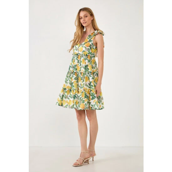 English Factory Lemon Print Tiered Mini Dress Dresses Yellow Multi 3 English Factory Lemon Print Tiered Mini Dress Dresses Yellow Multi - Image 3