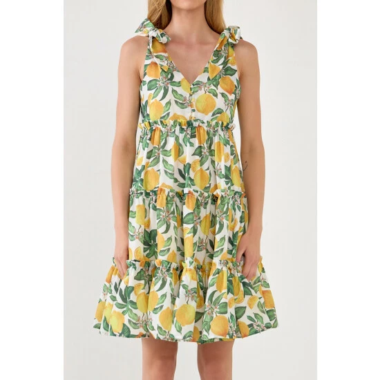 English Factory Lemon Print Tiered Mini Dress Dresses Yellow Multi 5 English Factory Lemon Print Tiered Mini Dress Dresses Yellow Multi - Image 5
