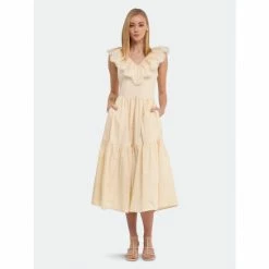 English Factory Ruffled Lace Contrast Midi Dress Dresses Beige