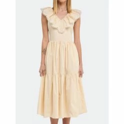 English Factory Ruffled Lace Contrast Midi Dress Dresses Beige -English Factory Shop unnamed file 1081