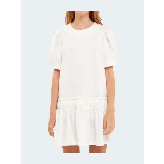 English Factory Puff Sleeve Mini Dress - Pink/White Dresses 2 English Factory Puff Sleeve Mini Dress - Pink/White Dresses - Image 2