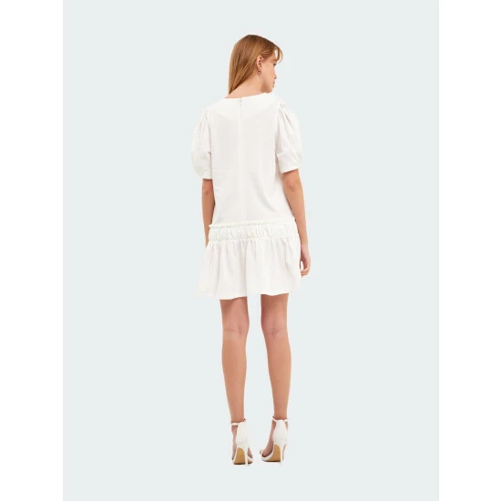 English Factory Puff Sleeve Mini Dress - Pink/White Dresses 5 English Factory Puff Sleeve Mini Dress - Pink/White Dresses - Image 5