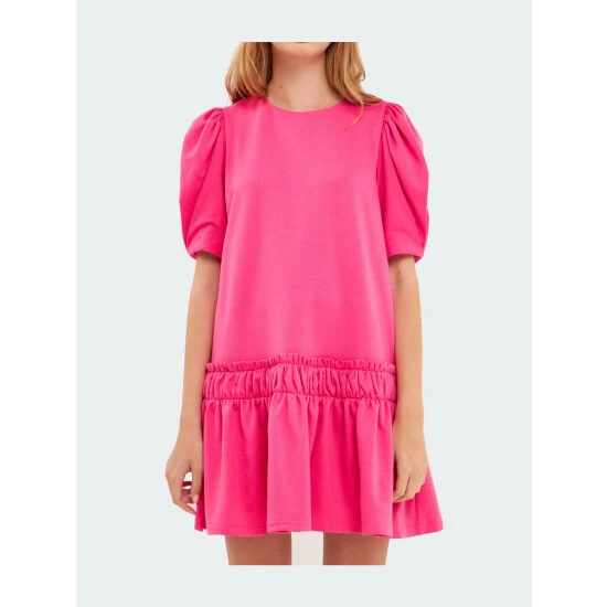 English Factory Puff Sleeve Mini Dress - Pink/White Dresses 7 English Factory Puff Sleeve Mini Dress - Pink/White Dresses - Image 7