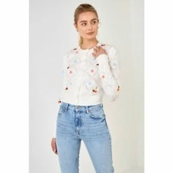 English Factory Floral Handmade Embroidery Cardigan Sweatshirts & Sweaters Cream