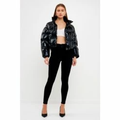English Factory Cropped Puffer Jacket Coats, Jackets & Blazers Metallic