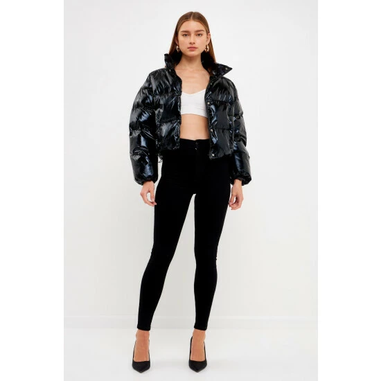 English Factory Cropped Puffer Jacket Coats, Jackets & Blazers Metallic