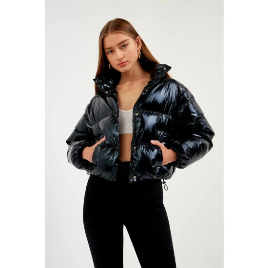 English Factory Cropped Puffer Jacket Coats, Jackets & Blazers Metallic - Image 4