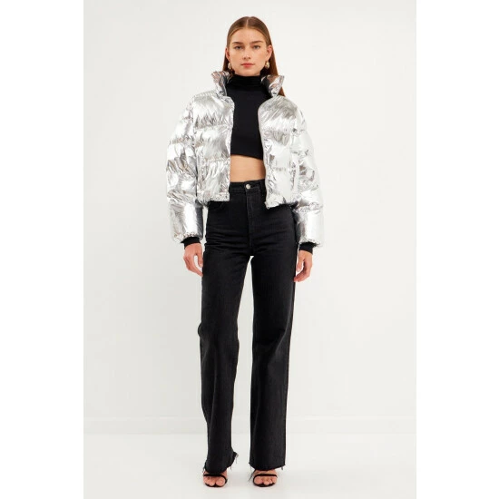 English Factory Cropped Puffer Jacket Coats, Jackets & Blazers Metallic - Image 6