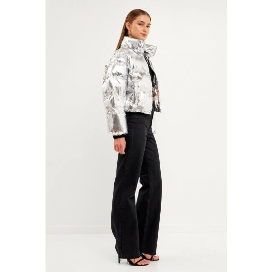 English Factory Cropped Puffer Jacket Coats, Jackets & Blazers Metallic - Image 7