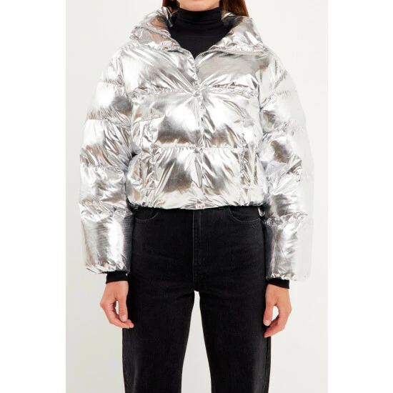 English Factory Cropped Puffer Jacket Coats, Jackets & Blazers Metallic - Image 9