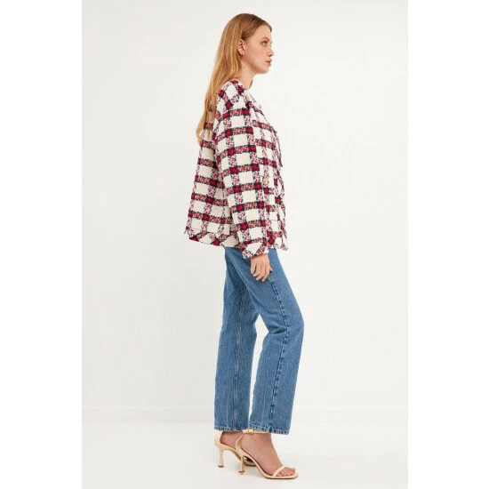 English Factory Check Boucle Tweed Jacket Coats, Jackets & Blazers Navy - Image 2