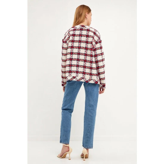 English Factory Check Boucle Tweed Jacket Coats, Jackets & Blazers Navy - Image 3