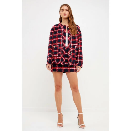 English Factory Check Boucle Tweed Jacket Coats, Jackets & Blazers Navy - Image 6