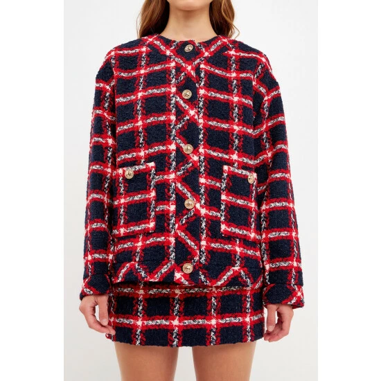 English Factory Check Boucle Tweed Jacket Coats, Jackets & Blazers Navy - Image 9