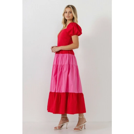 English Factory Color Block Puff Sleeve Maxi Dress Dresses Red - Image 3