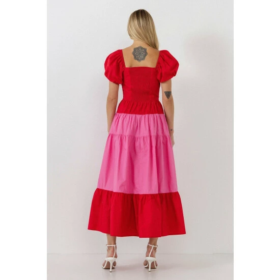 English Factory Color Block Puff Sleeve Maxi Dress Dresses Red - Image 4