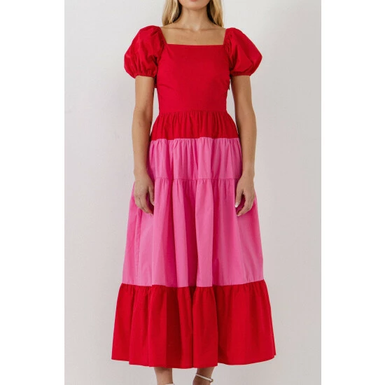 English Factory Color Block Puff Sleeve Maxi Dress Dresses Red - Image 5