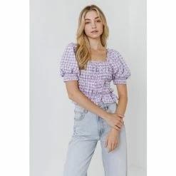 English Factory Embroidered Smocked Top Tops Purple