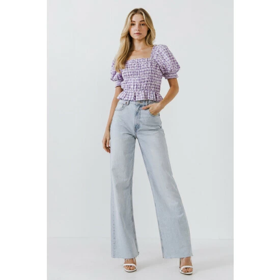 English Factory Embroidered Smocked Top Tops Purple - Image 2