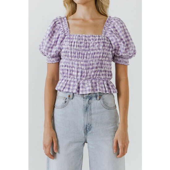 English Factory Embroidered Smocked Top Tops Purple - Image 5