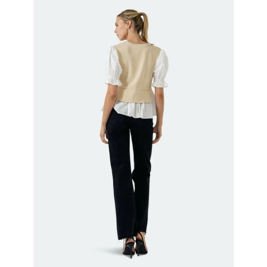 English Factory Sweater Poplin Mixed Top - Beige/White Sweatshirts & Sweaters - Image 3