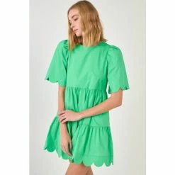 English Factory Scallop Detail Mini Dress Dresses Green