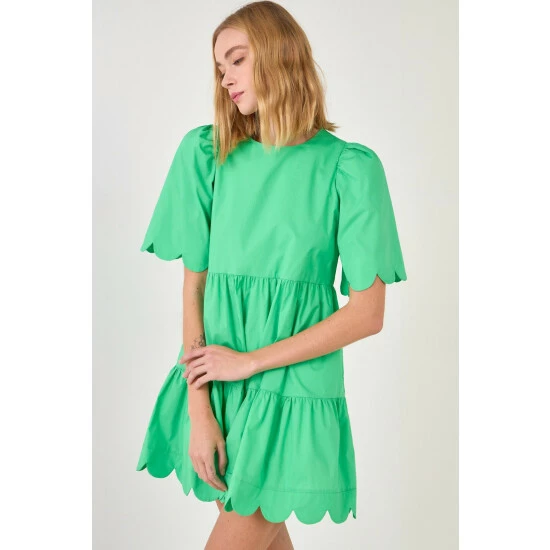 English Factory Scallop Detail Mini Dress Dresses Green
