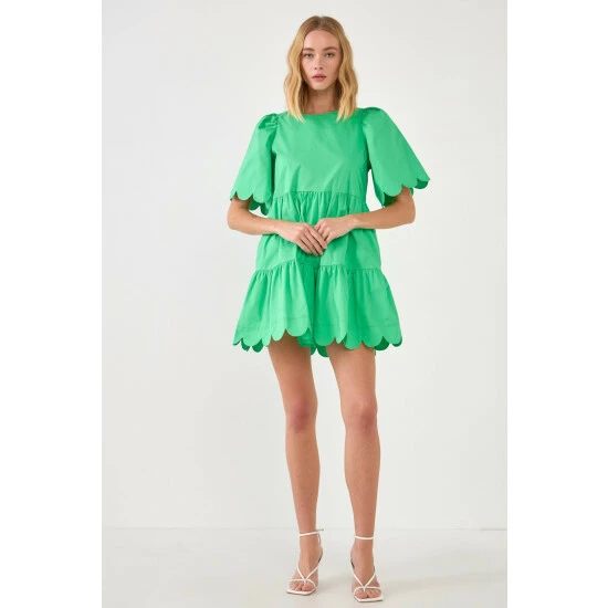 English Factory Scallop Detail Mini Dress Dresses Green - Image 2