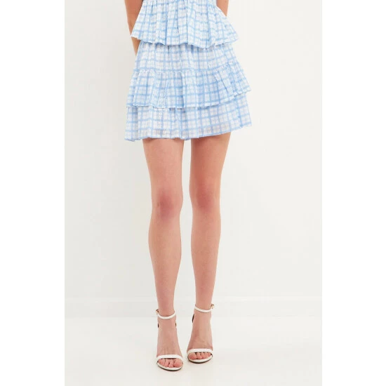 English Factory Sequins Check Mini Skirt Skirts Blue Multi 1 English Factory Sequins Check Mini Skirt Skirts Blue Multi